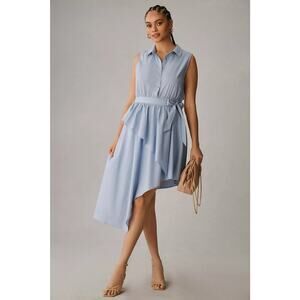New Anthropologie Maeve Asymmetrical Sleeveless Shirt Dress $160 26W Sky - Blue